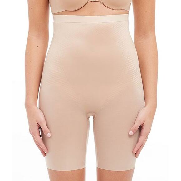 NWT Spanx High-Rise Shaper Shorts 1X Nude Mid-Thigh Shapewear Compression Smooth - Picture 1 of 5